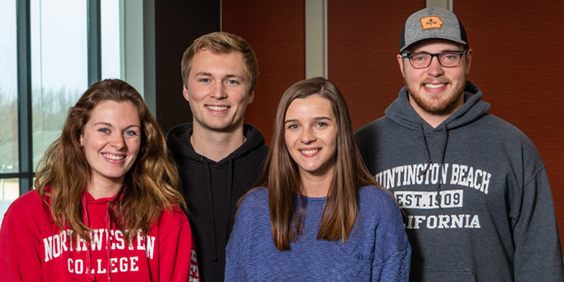 Northwestern College seniors Jordan Coulter, Graham Zomermaand, Brooke Dollen and Carter Van Gorp.