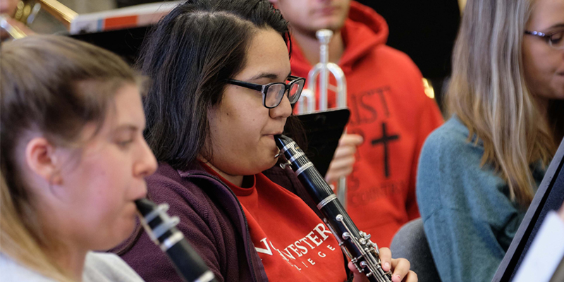 Student playing a clarinet