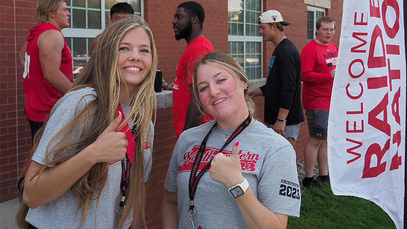 Two female students during move-in