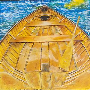 Acrylic painting of a rowboat
