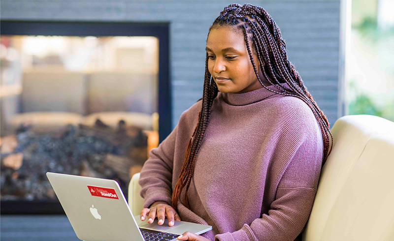 Woman working on laptop