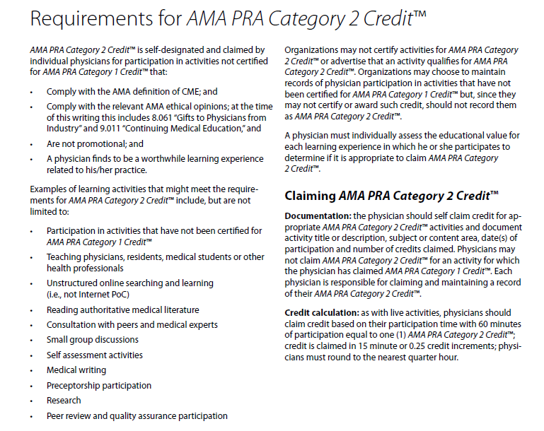 Requirements for AMA PRA CAtegory 2 Credit - PA Preceptors