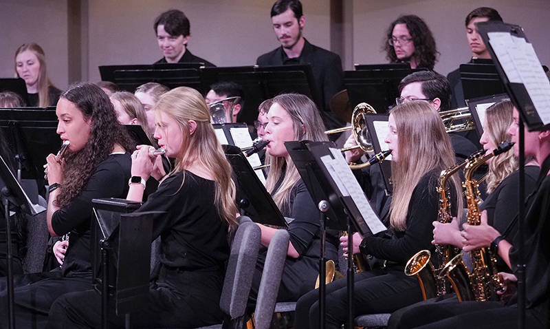 Northwestern College's Symphonic Band performs during the Music Department Showcase.