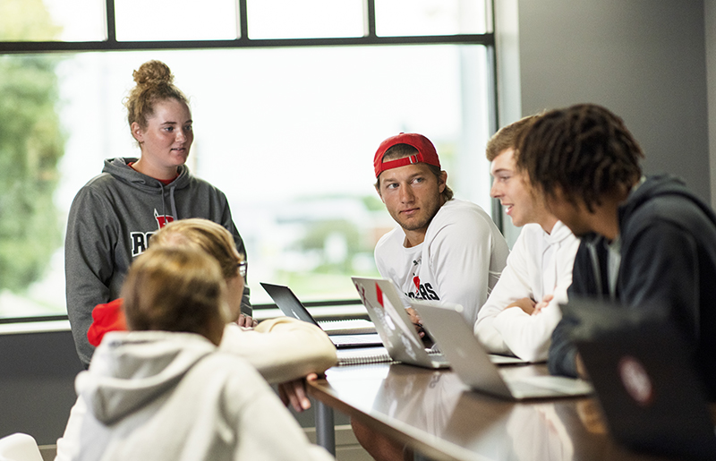 Northwestern College students meet in a small group.