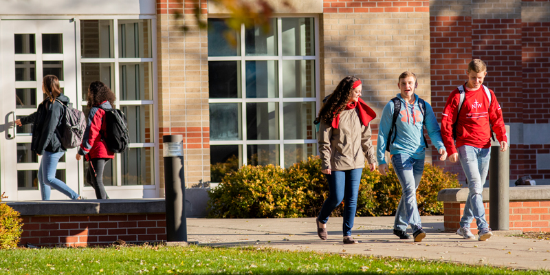 Students walking by Christ Chapel